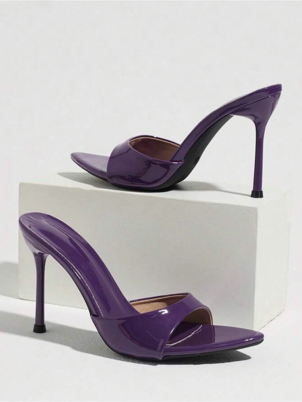 Women's Purple Patent High Heel Mule - Sleek Open-Toe Stiletto